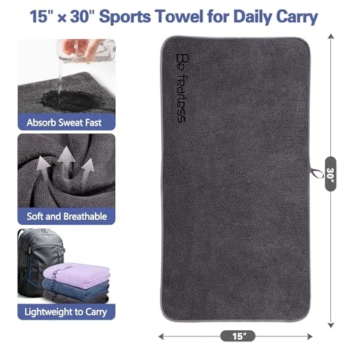 BOBOR Gym Towels for Men and Women, 3 Pack 15 x 30 Inch Microfiber Workout Towels, 400 GSM Quick Dry Sweat Towels with