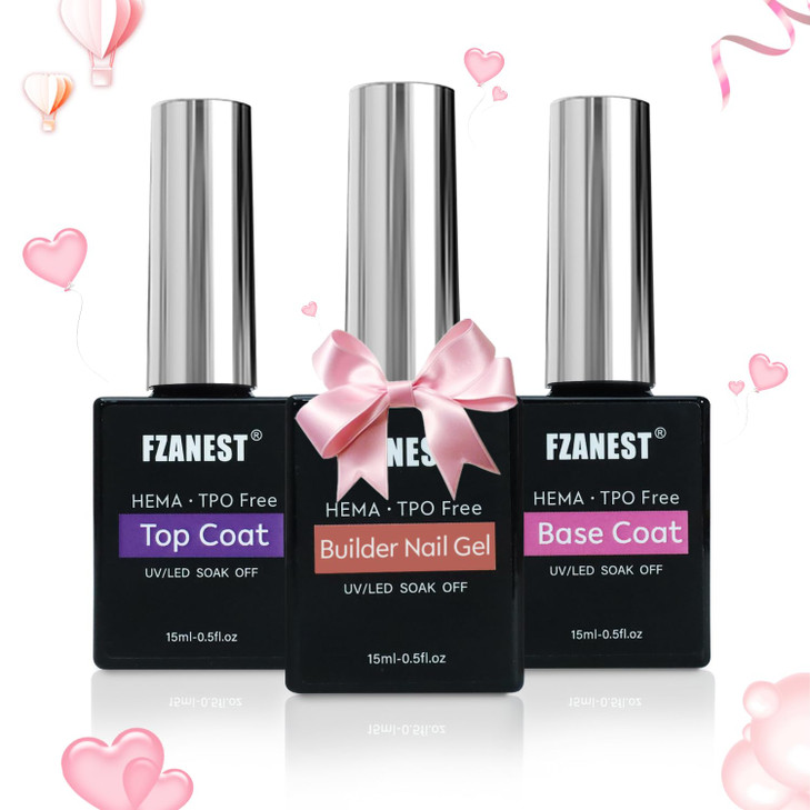 FZANEST Builder Gel With Top and Base Coat HEMA TPO-Free, 15ml * 3pcs Clear Gel Nail Polish Kit for Nail Strengthening