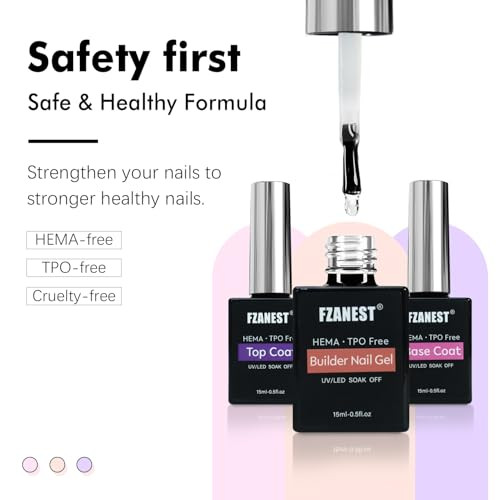 FZANEST Builder Gel With Top and Base Coat HEMA TPO-Free, 15ml * 3pcs Clear Gel Nail Polish Kit for Nail Strengthening