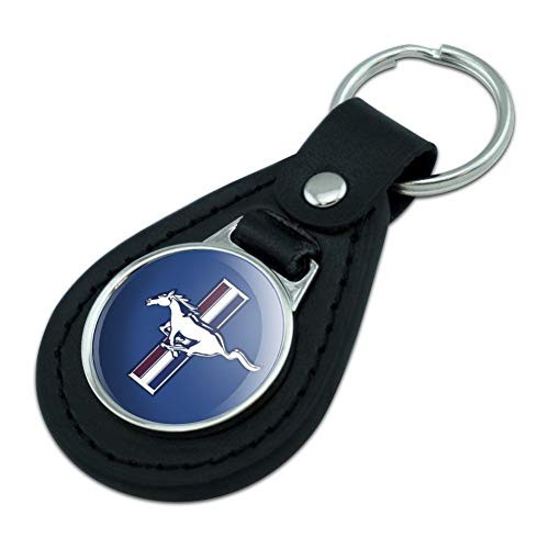 GRAPHICS & MORE Black Leather Ford Mustang Logo Keychain