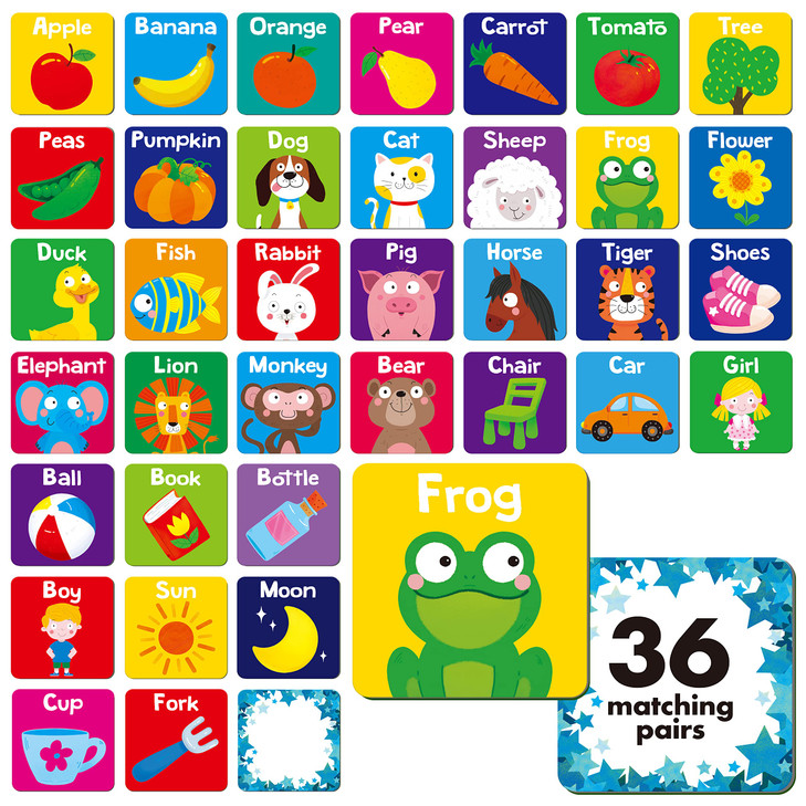 Hebayy Memory Matching Game, 72 PCS First Words Matching Cards for Toddlers 36 Pairs Memory Cards Educational Toys for