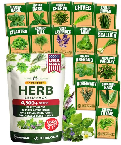 HOME GROWN Herb Seeds for Planting 15-Pack Massive Seed Count 4,300+ Seeds Non-GMO Heirloom | Extra Large | Culinary