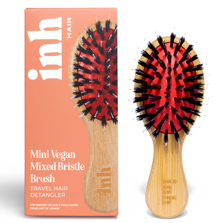 INH Mini Boar Bristle Hair Brush | Smoothing Detangler Brush with Soft Vegan Mixed Bristles for Wet & Dry Hair |