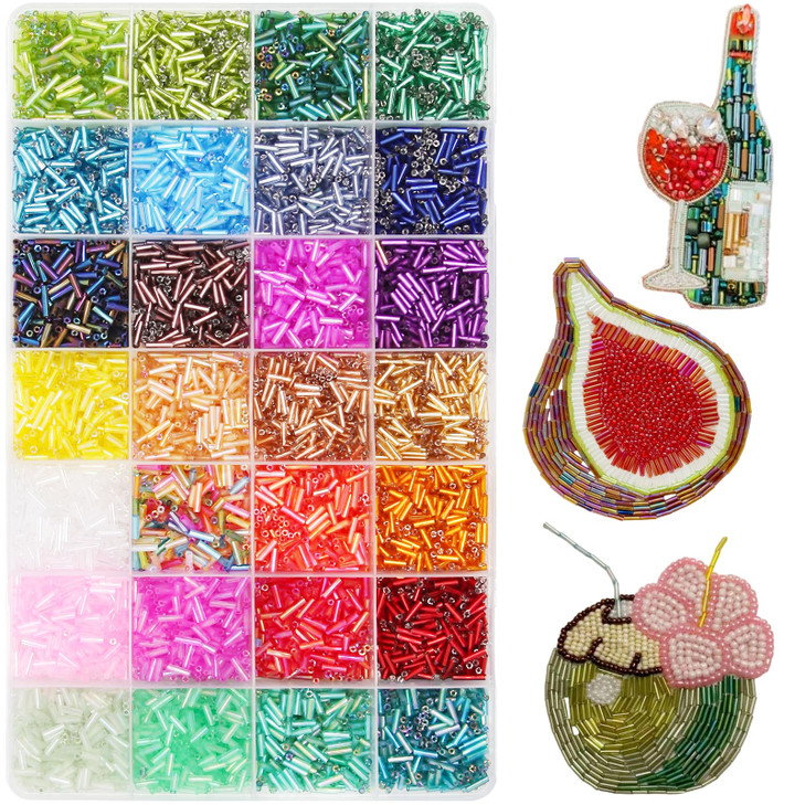 JOJOPLAY Tube Seed Beads 7mm Crafts Glass Bugle Beads with for Jewelry Making Embroidery Decoration (28 Colors, 8400pcs)
