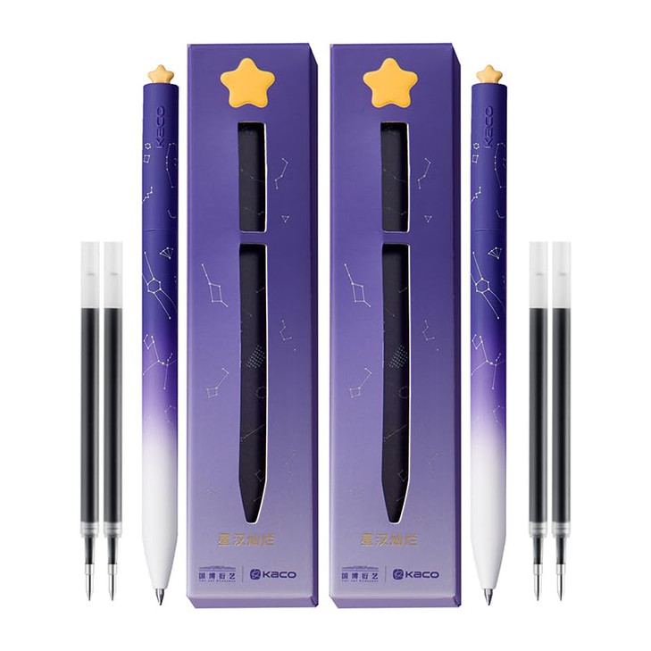 Kaco FIRST Gel Ink Pens 2PCS Cute Star Pen with 4 Black Refills 2 Purple