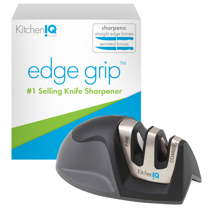 KitchenIQ 50009 Edge Grip 2-Stage Knife Sharpener, Black, Coarse & Fine Sharpeners, Compact for Easy Storage, Stable