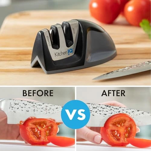 KitchenIQ 50009 Edge Grip 2-Stage Knife Sharpener, Black, Coarse & Fine Sharpeners, Compact for Easy Storage, Stable