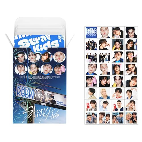 KPOPBP 92 PCS Karma Album Photocards Kpop SKZ Lomo Cards and 32 PCS Laptop Sticker, Gift for Boys and Girls