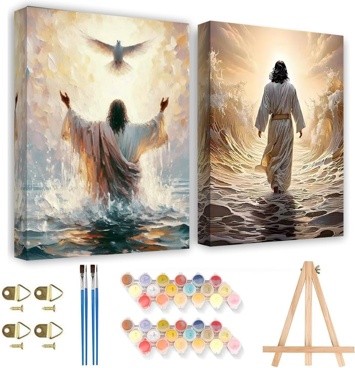 KYOQFVN 2 Pack Jesus Paint by Numbers Kit for Adults with Frame - Jesus Paint by Number Kits on Canvas with Wooden