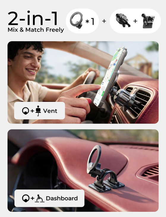 LISEN for MagSafe Car Phone Mount -Strong Magnets Magnetic Phone Holders for Your Car 2-in-1 Vent Dashboard Magnet