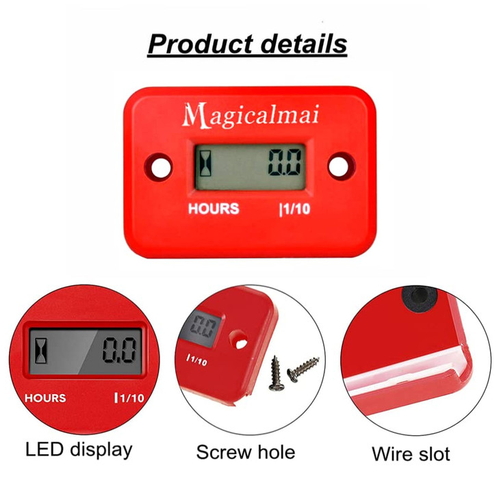 Magicalmai Inductive Hour Meter for Gas Engine Generator Lawn Mower Red
