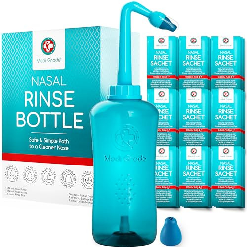 Medi Grade Sinus Rinse Bottle, 500ml Nasal Rinse Kit with 30 Salt Packets