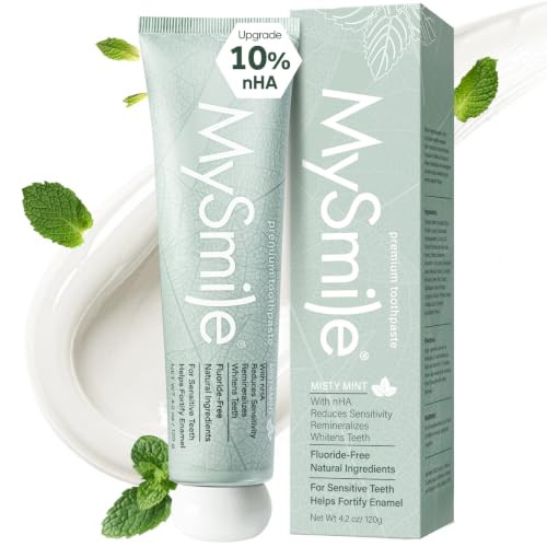 MySmile Fluoride Free Nano Hydroxyapatite Toothpaste for Sensitive Teeth, Strengthens Enamel, Remineralizes & Whitens