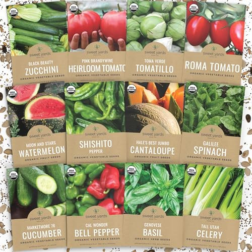 Organic Summer Seeds Variety Pack - 12 Individual Packs - 2026 Season - Basil, Tomatoes, Cucumber, Watermelon and
