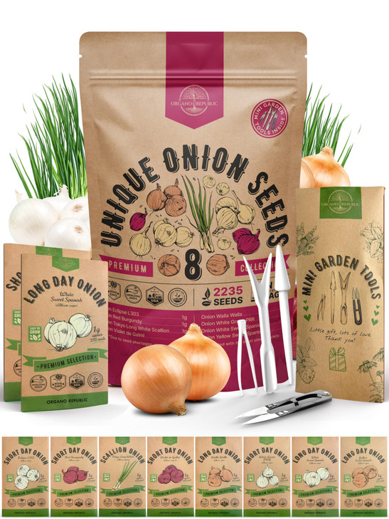 Organo Republic 8 Onion Seeds Variety Pack Heirloom, Non-GMO, Sets for Indoors, Outdoors Gardening. 2200+ Seeds: Walla