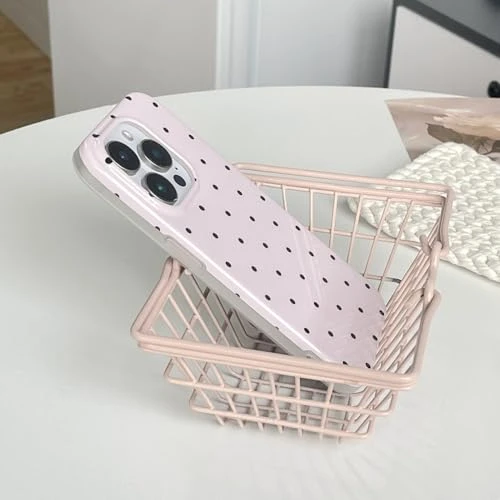 Pink Polka Dot Cute Phone Case Compatible with iPhone 15 6.1"(NOT Pro) Retro Chic Trendy Minimalist Stylish Pattern