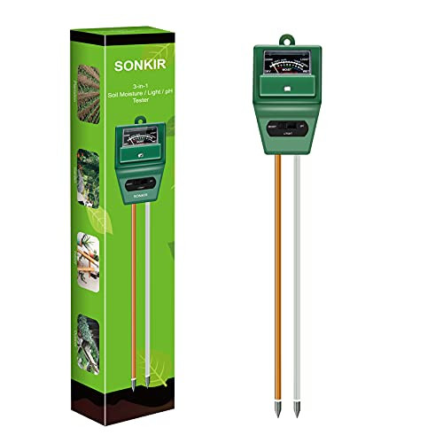 SONKIR Soil pH Meter, MS02 3-in-1 Soil Moisture/Light/pH Tester Gardening Tool Kits for Plant Care, Great for Garden,