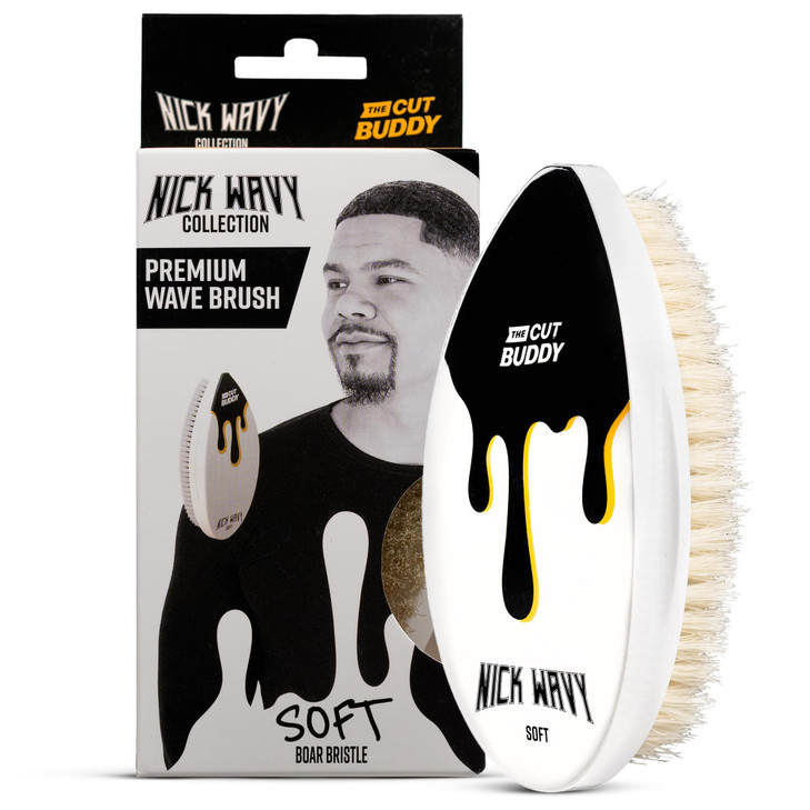The Cut Buddy Nick Wavy Collection 360 Wave Brush, Medium-Soft Boar Bristles for Drag, Crown Detailing, Beard and