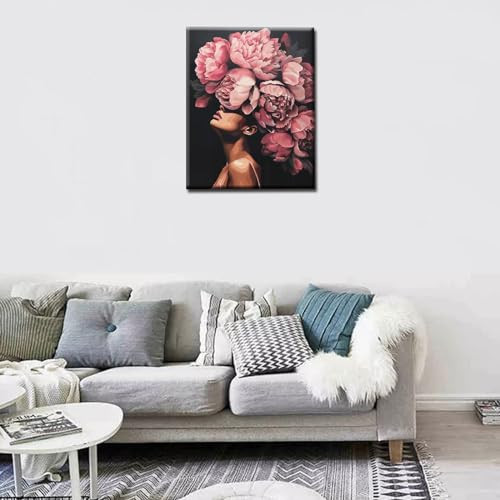Tucocoo Fashion Head Painting by Numbers Pink Flower Abstract Drawing Nordic Wall Decoration Oil Paint by Numbers