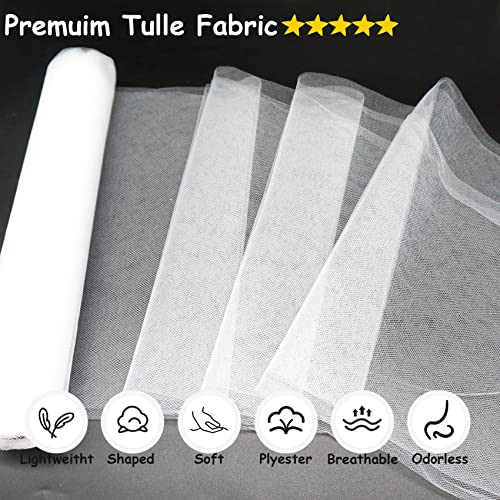 White Tulle Fabric Rolls 54 Inch 10 Yards Tulle Ribbon Spool Bolt