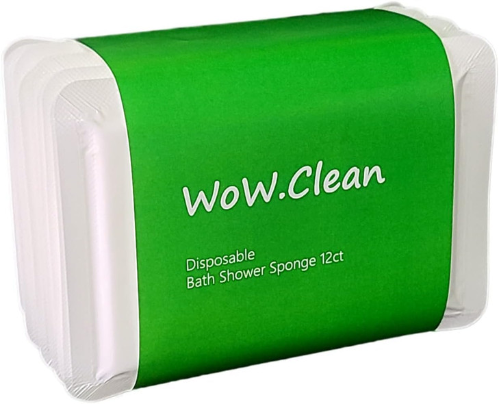 WoW.Clean Disposable Bath Shower Sponge 1 Dozen-12 Counts . Easy to Carry, Clean Shower Supplies for Travel or