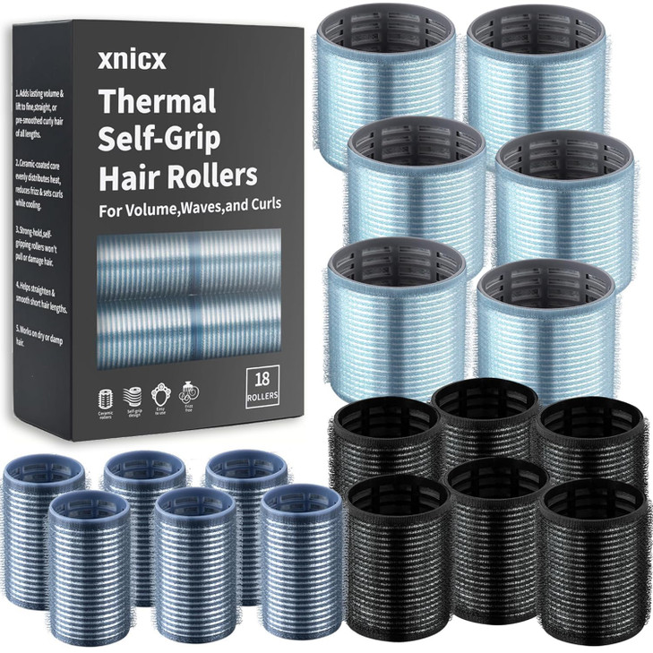 xnicx 18 pcs Self-Grip Ceramic Thermal Hair Rollers for Women Blowout Look