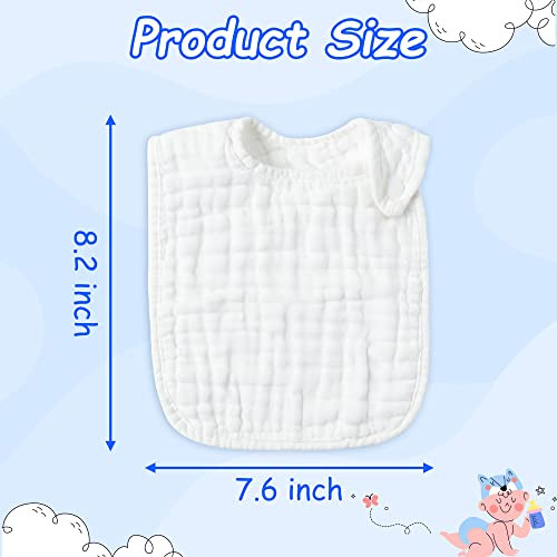 Zainpe 6Pcs Snap Muslin Cotton Baby Bibs White Adjustable Drool Bib with 6 Absorbent Soft Layers, Machine Washable