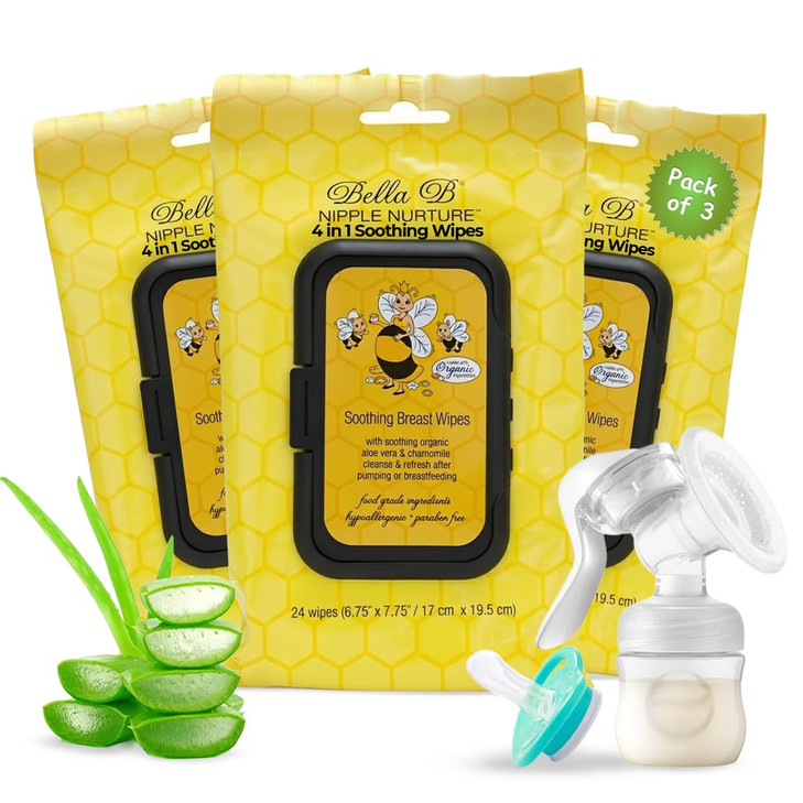 BELLA B Nipple Nurture Breast Pump Wipes Quick Clean | 3 Packs Hypoallergenic & Paraben Free Soothing Wipes for Breast
