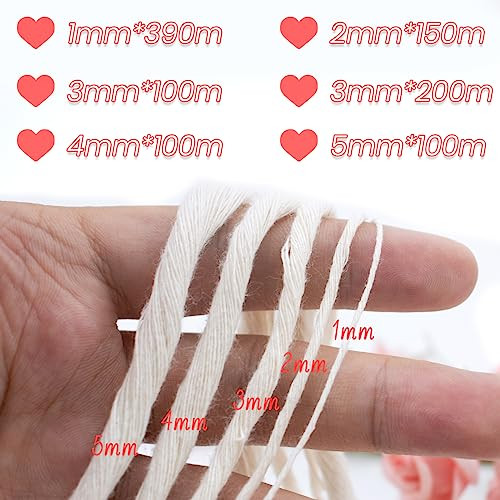 JeogYong Single Strand Macrame Cord 1mm x 426 Yards (1279 Feet) Soft Cotton Rope Macrame Yarn 1 mm Macrame Cord,