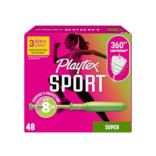 Playtex Sport Tampons Super, with 360 Leak Defense, Fragrance Free, 48 ct
