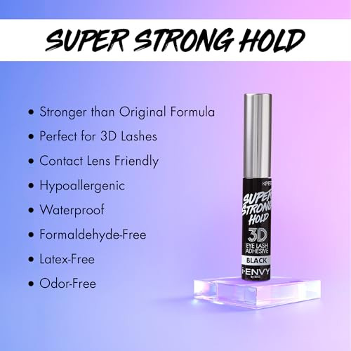 i Envy by Kiss 3D Lash Glue Super Strong Hold (Black) Brush On Type, Formaldehyde Free, Latex Free
