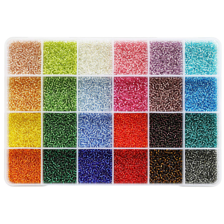 KERGAEN 2mm Sliver Lined Glass Seed Beads About 24000pcs in Storage Box,12/0 Small Craft Seed Beads for Jewelry Making
