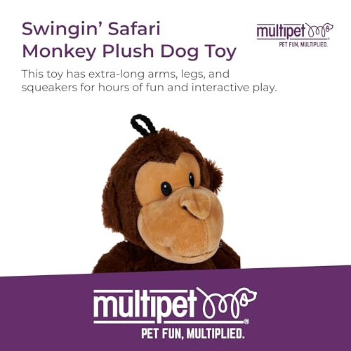 Multipet Swingin' Safari Monkey Dog Plush Toy - Squeaky Dog Toy for All Dogs - Extra Soft Plush Dog Toy - Stuffed