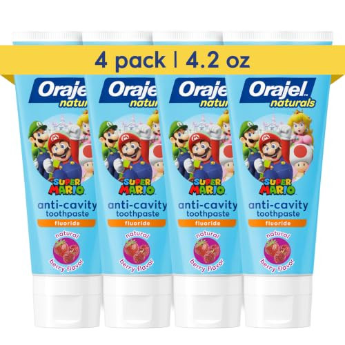 Orajel Naturals Super Mario Kids Fluoride Toothpaste, Berry, 4.2 Oz, 4-Pack