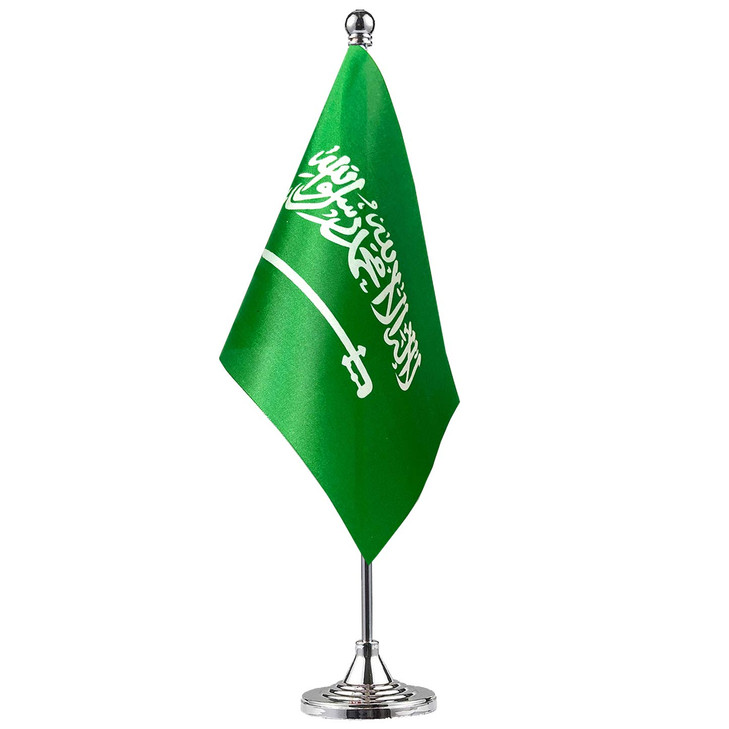 GentleGirl.USA Saudi Arabia Table Flags,Stick Small Mini Saudi Arabian Flag Office Desk Flag on Stand with Stand Base,