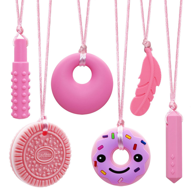 Chew Necklaces for Sensory Kids, Silicone Chewy Necklace for Children with Autism, ADHD, SPD, Chewing, 6 Pack Autism