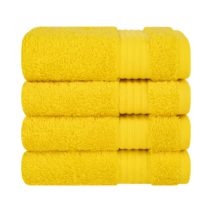 Cotton Paradise 100% Cotton Turkish Towel Set, Soft Absorbent Quick Dry, 4 Piece Washcloth Set, Yellow