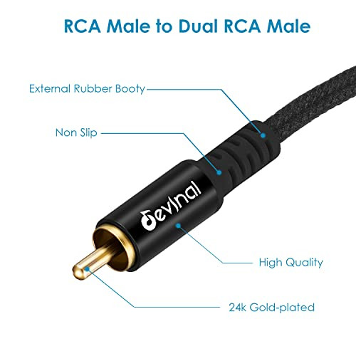 Devinal RCA Y Cable, RCA/Phono Y Splitter, RCA 1 Male to 2 Male Y Adapter, Male/Male Subwoofer Cable Gold Plated for