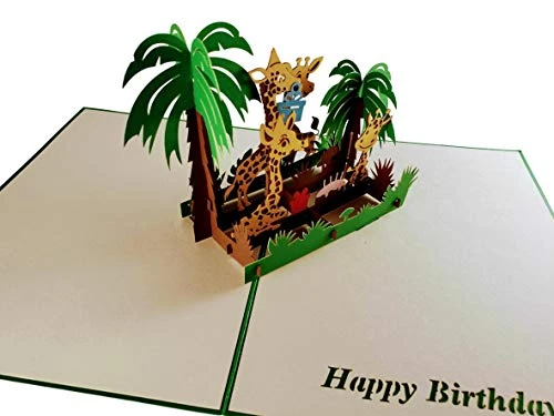 iGifts And Cards Giraffe Birthday 3D Pop-Up Card - Safari Party 6" X 8"