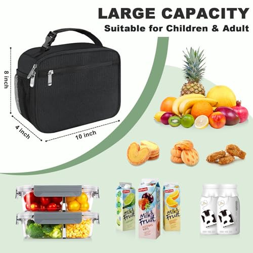 Kids Lunch Box for Boys Girls Lunch Bag Insulated Durable Lunchbox Children Lunch Tote Bag for School Black