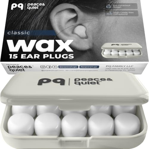 Peace&Quiet PQ Wax Ear Plugs for Sleeping, Swimming - 15 Soft Noise Cancelling Silicone Gel Wax Earplugs for Sleep and