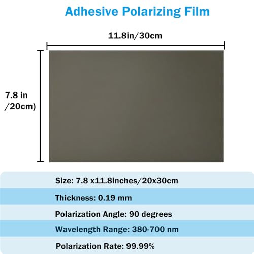 Polarized Film Sheets 2 PCS 7.8x11.8inches/20x30cm Adhesive Polarizer Linear Polarizing Filter for Screen Educational