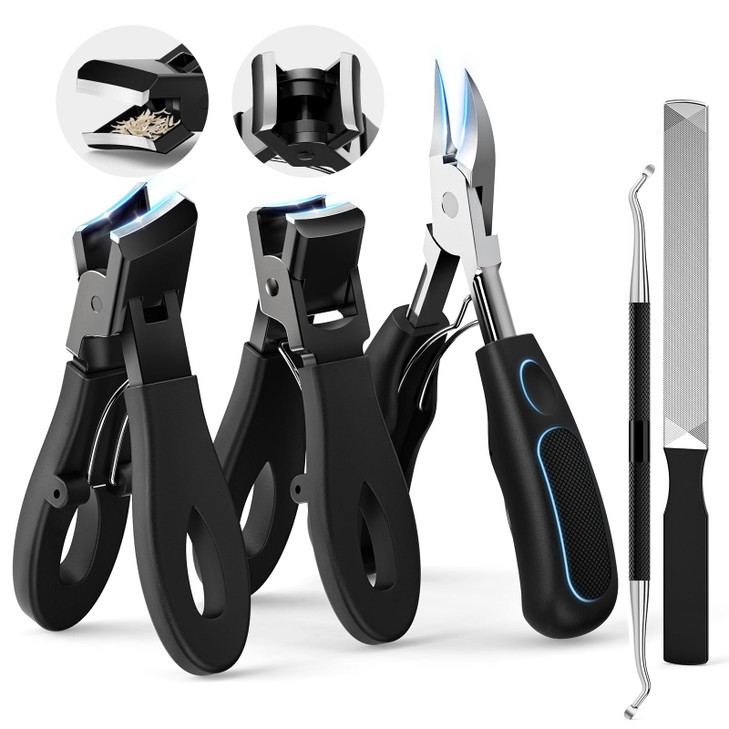 Professional Ingrown Toenail Tools Kit for Seniors,Wide Jaw Straight Nail Clippers,Large Angled Nail Clipper Cutters