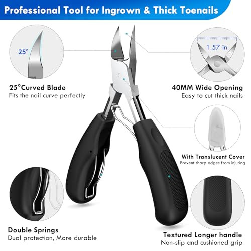 Professional Ingrown Toenail Tools Kit for Seniors,Wide Jaw Straight Nail Clippers,Large Angled Nail Clipper Cutters
