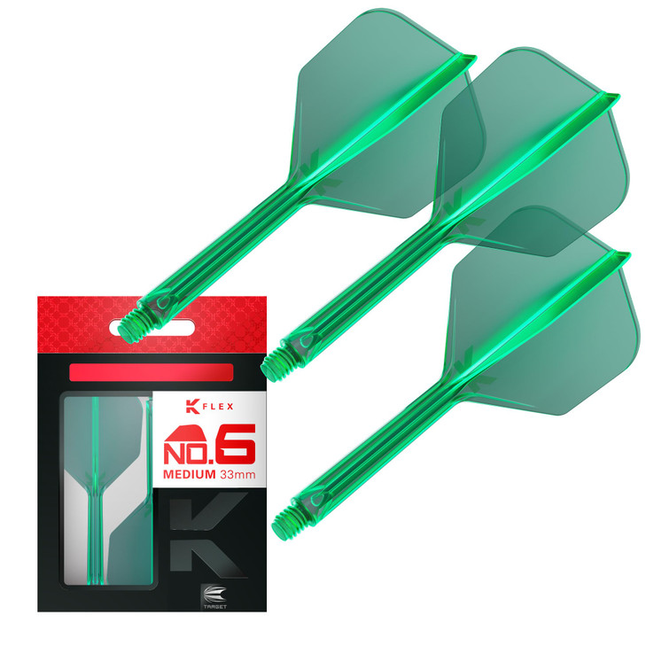 Target Darts K Flex Integrated Dart Flight and Shaft, No.6 Green (Medium) | 3-Pack K-Flex - No. 6, Kflex