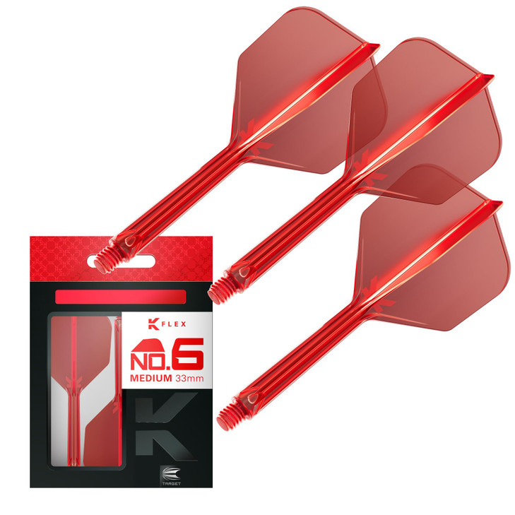 Target Darts K Flex Integrated Dart Flight and Shaft, No.6 Red (Medium) | 3-Pack K-Flex - No. 6, Kflex