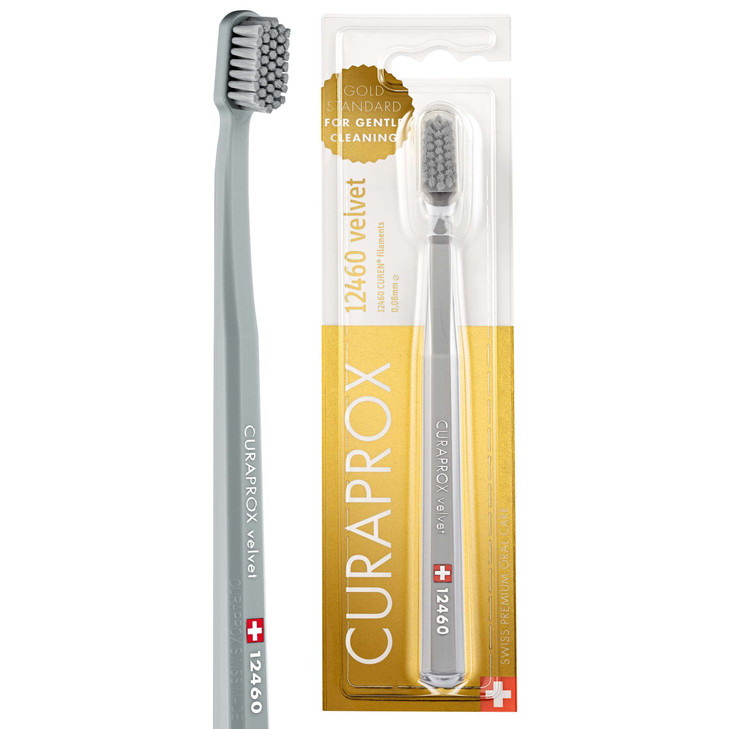 Curaprox CS 12460 Velvet Toothbrush, Grey/Grey, Single Pack, Swiss Made