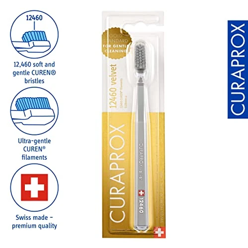 Curaprox CS 12460 Velvet Toothbrush, Grey/Grey, Single Pack, Swiss Made