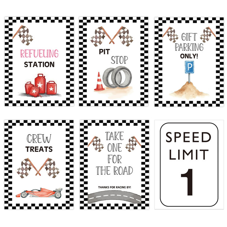 Speed Limit 1 Race Car Birthday Decor, 1st Birthday Party Decorations 6PCS Wall Signs for Baby 1 Years Old Party Decor