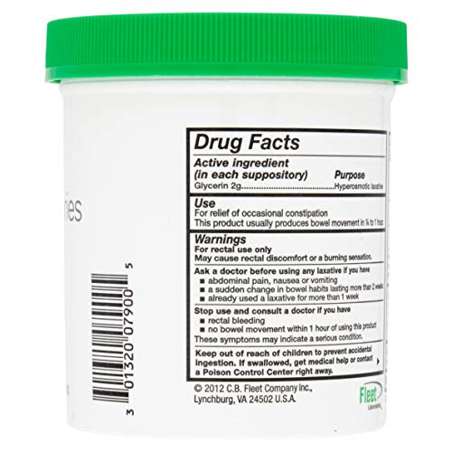 Fleet - Glycerin Suppositories, Laxative, Adult Jar, 100 Each